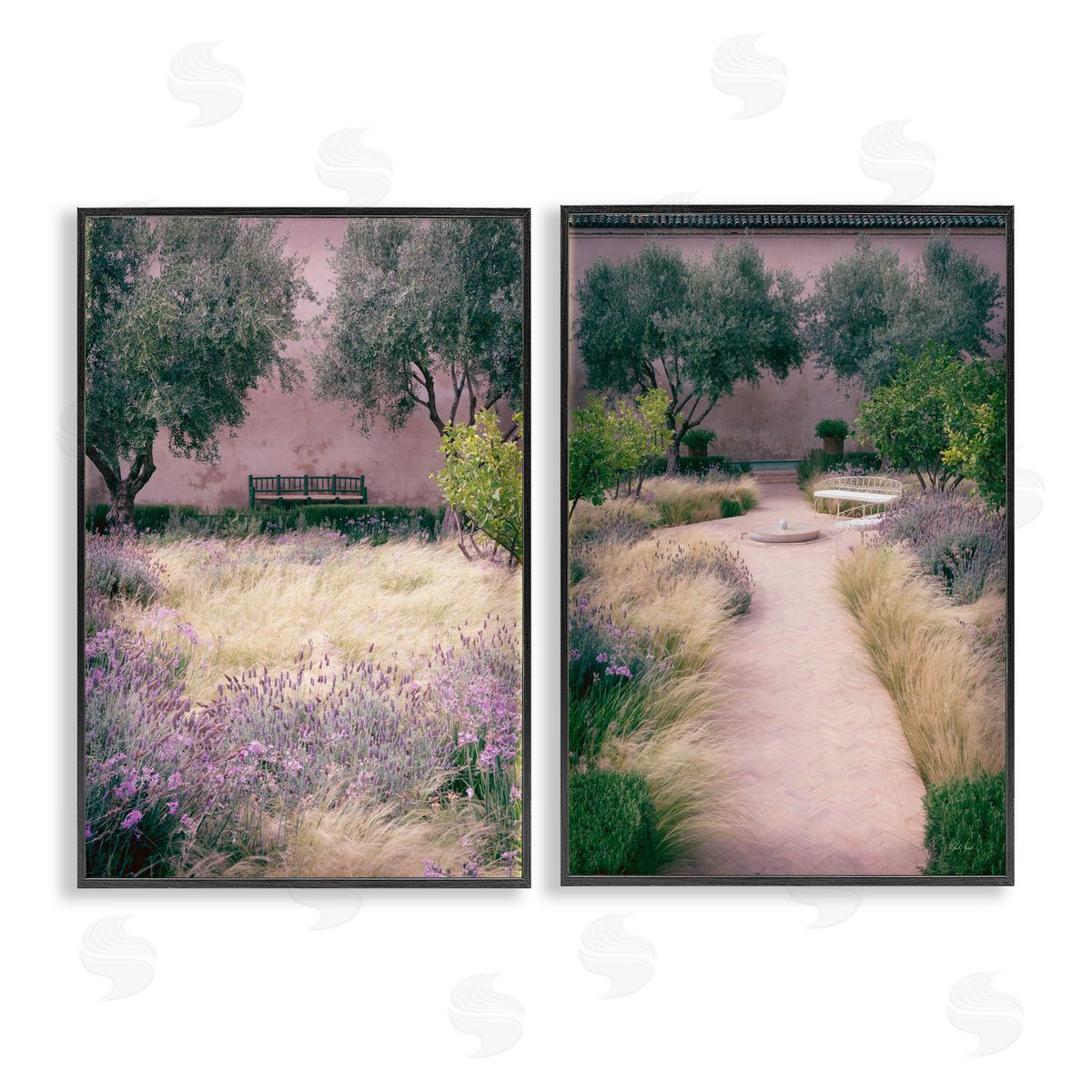Deborah Revell Natural Paradise Garden Benches Canvas Wall Art Print