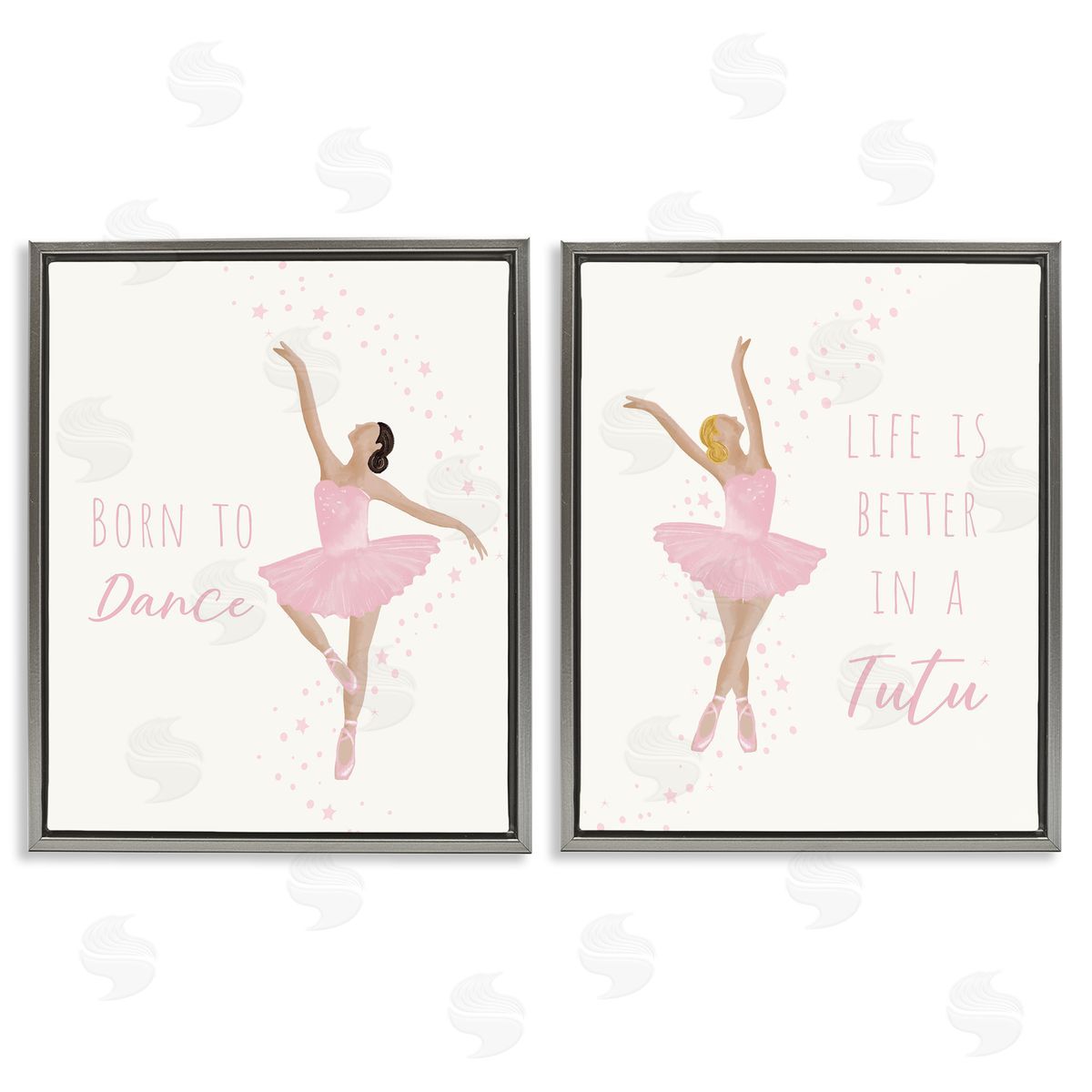 Inspiring Ballerina Sentiments Grey Floating Frame Canvas Wall Art, Home Decor by Chen Alyesh