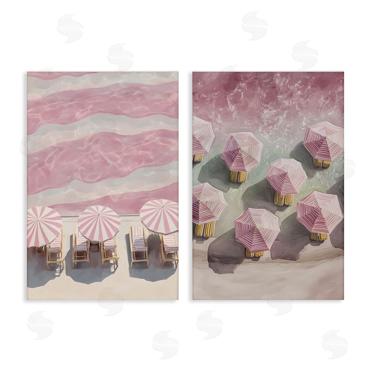 Annabelle Hall Pink Umbrellas on Beach Canvas Wall Art Print