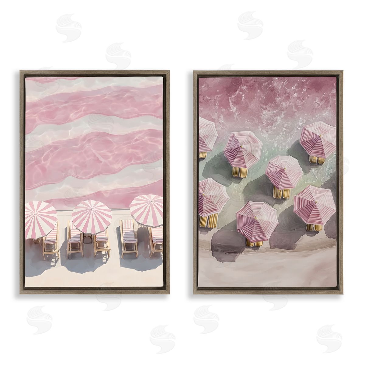 Annabelle Hall Pink Umbrellas on Beach Canvas Wall Art Print