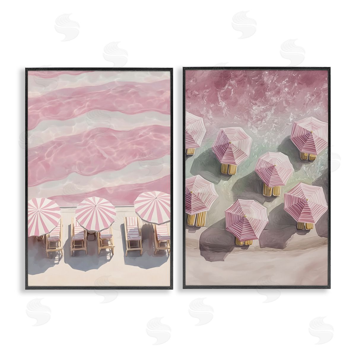 Annabelle Hall Pink Umbrellas on Beach Canvas Wall Art Print