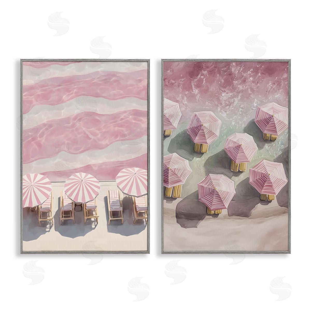 Annabelle Hall Pink Umbrellas on Beach Canvas Wall Art Print