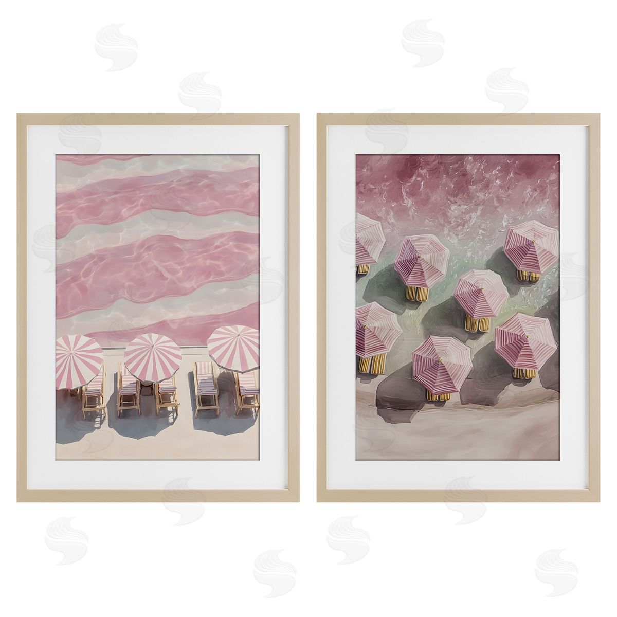 Annabelle Hall Pink Umbrellas on Beach Canvas Wall Art Print