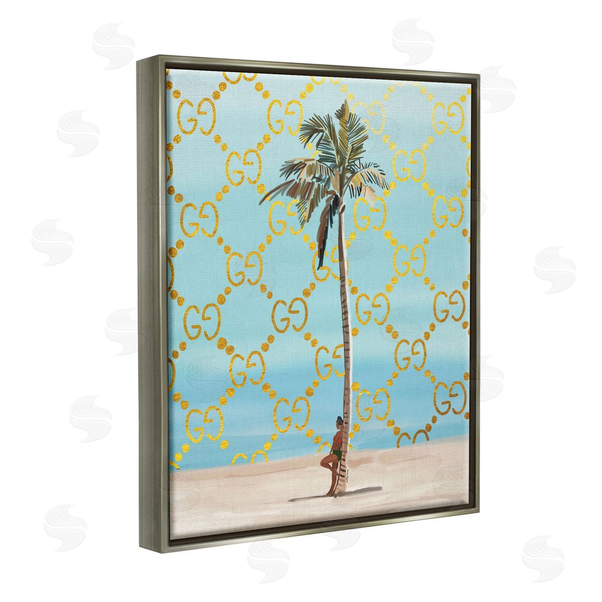 Amelia Noyes Glam Pattern Palm Tree Gray Floater Frame Canvas Artside_