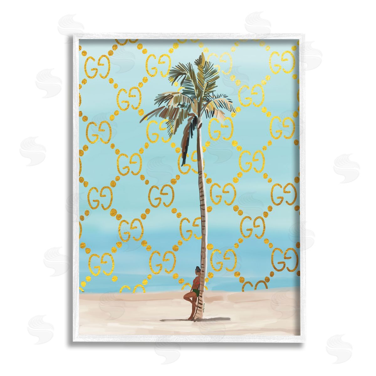 Amelia Noyes Glam Pattern Palm Tree White Framed Giclee Wall Artside_