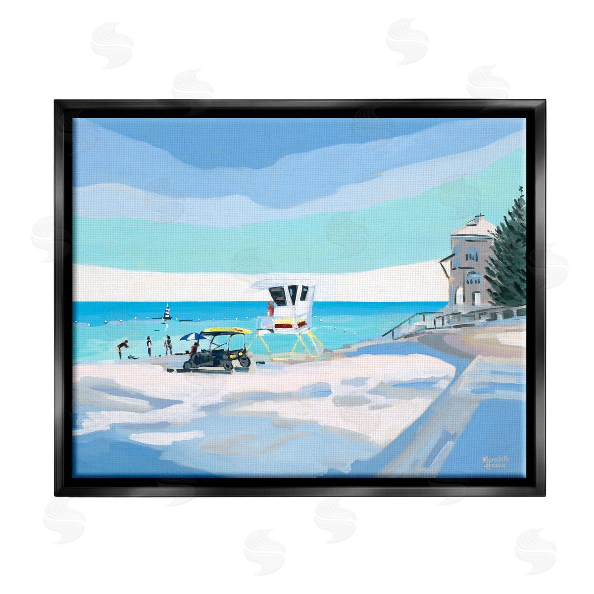 Meredith Howse Blue & White Beach Black Floater Frame Canvas Artside_