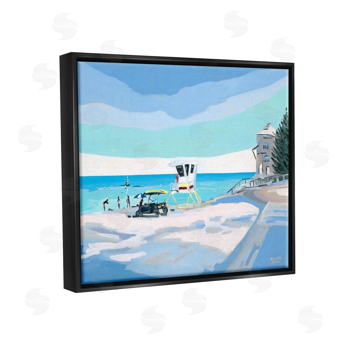 Meredith Howse Blue & White Beach Black Floater Frame Canvas Artside_