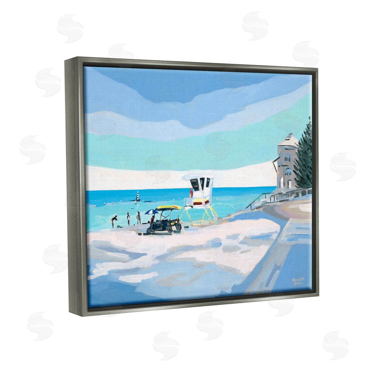 Meredith Howse Blue & White Beach Gray Floater Frame Canvas Artside_