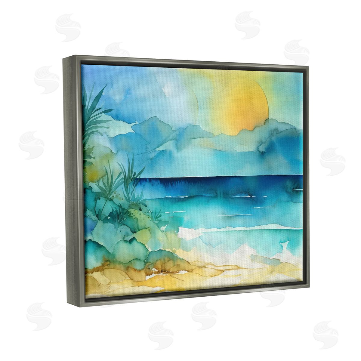 Andrea Haase Abstract Sun on Beach Gray Floater Frame Canvas Artside_