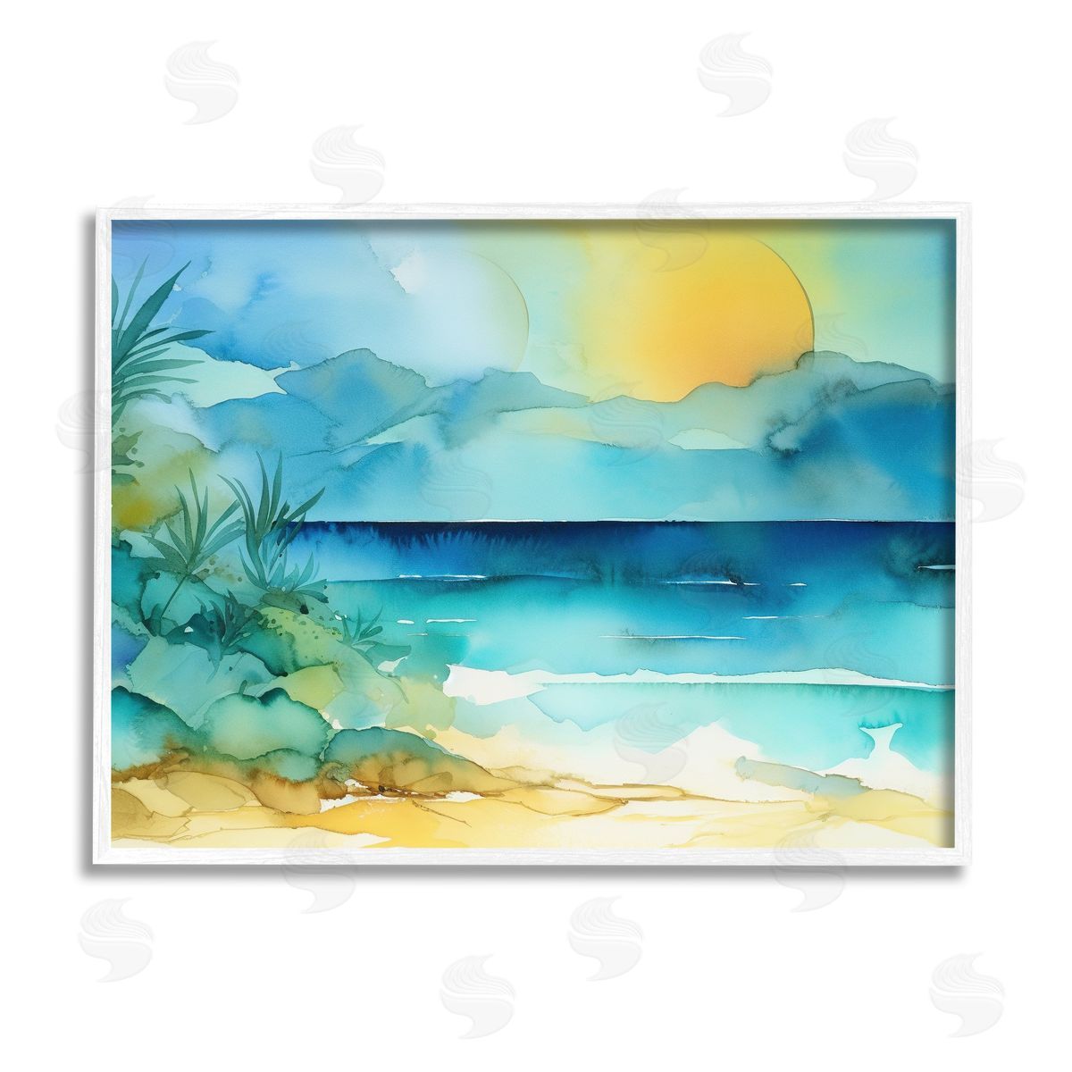 Andrea Haase Abstract Sun on Beach White Framed Giclee Wall Artside_