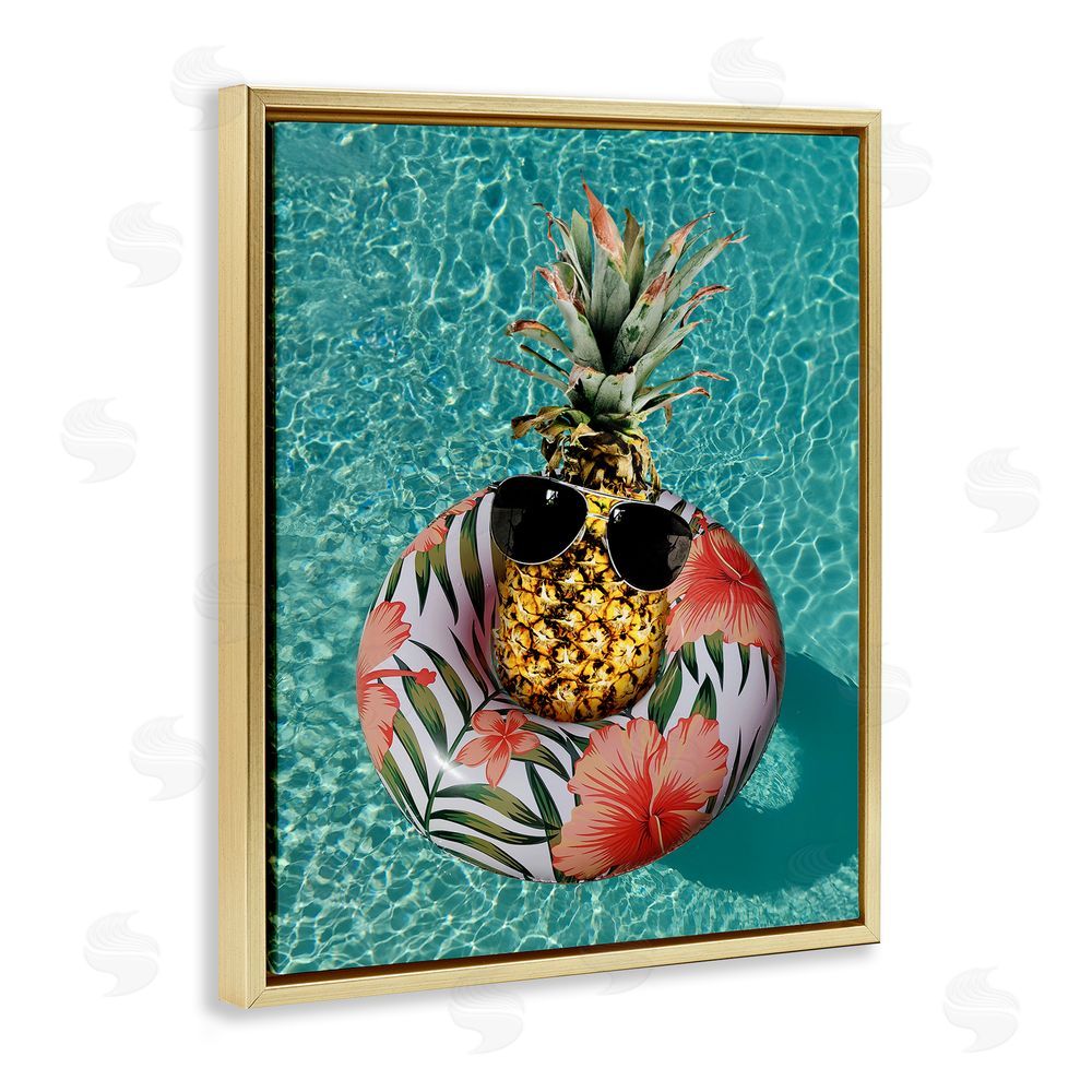 Ziwei Li Pineapple on Beach Tube Gold Floating Frame Canvas Wall Art Print