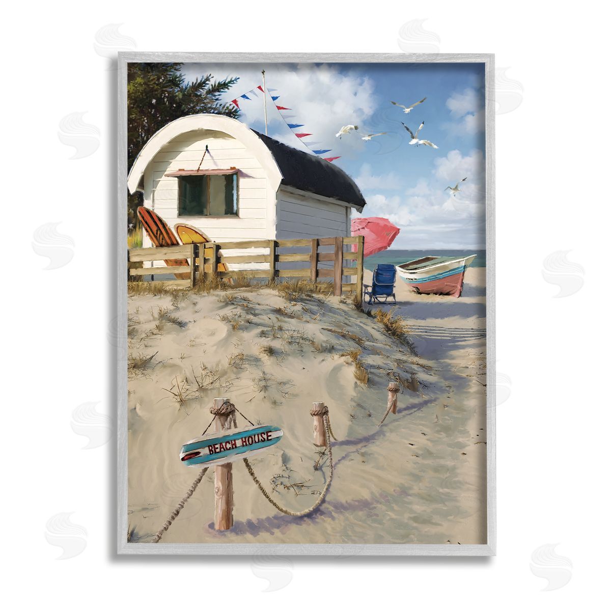 Jason Kirk Beach House Landscape Gray Framed Giclee Wall Artside_