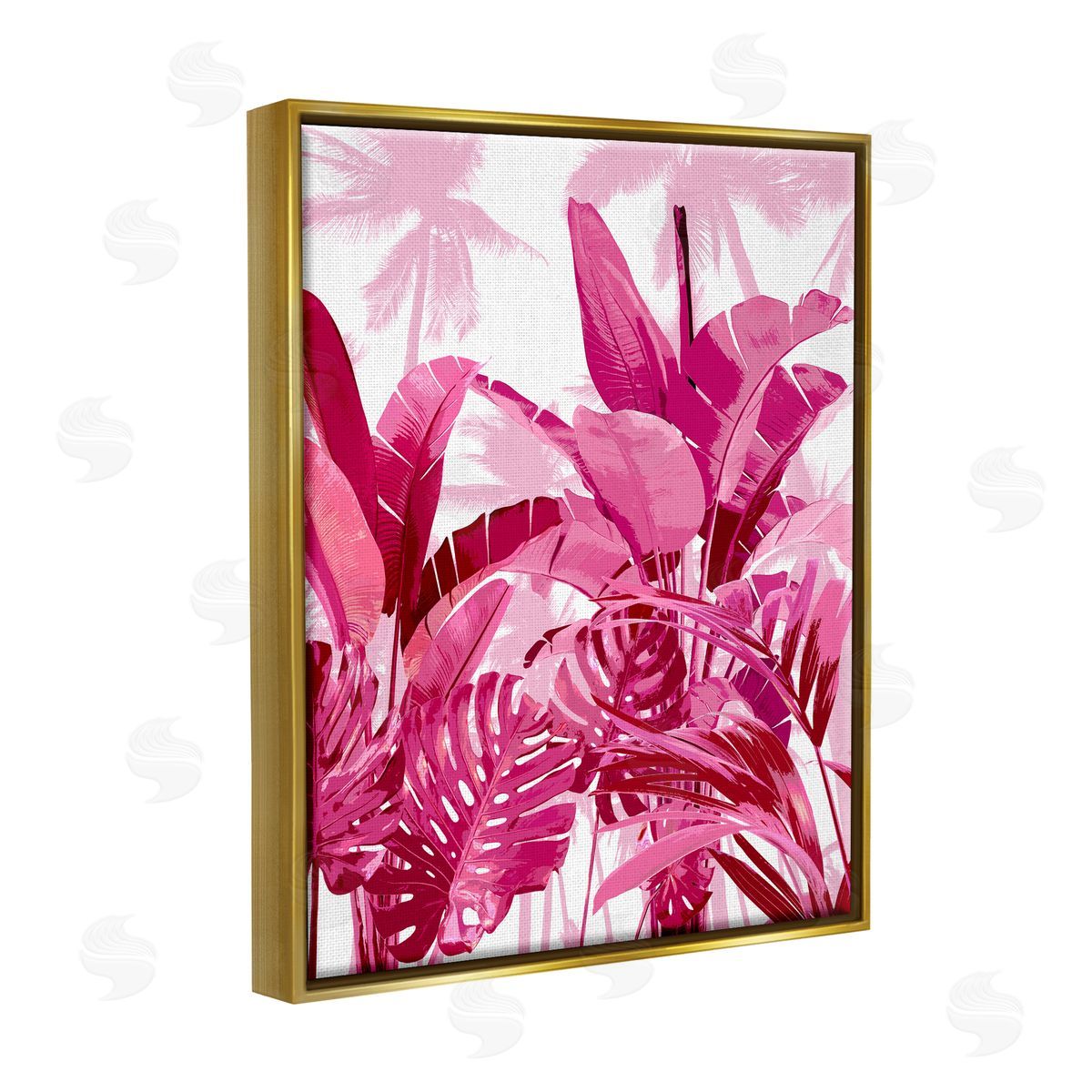 Kristen Drew Modern Pink Palms Gold Floater Frame Canvas Artside_