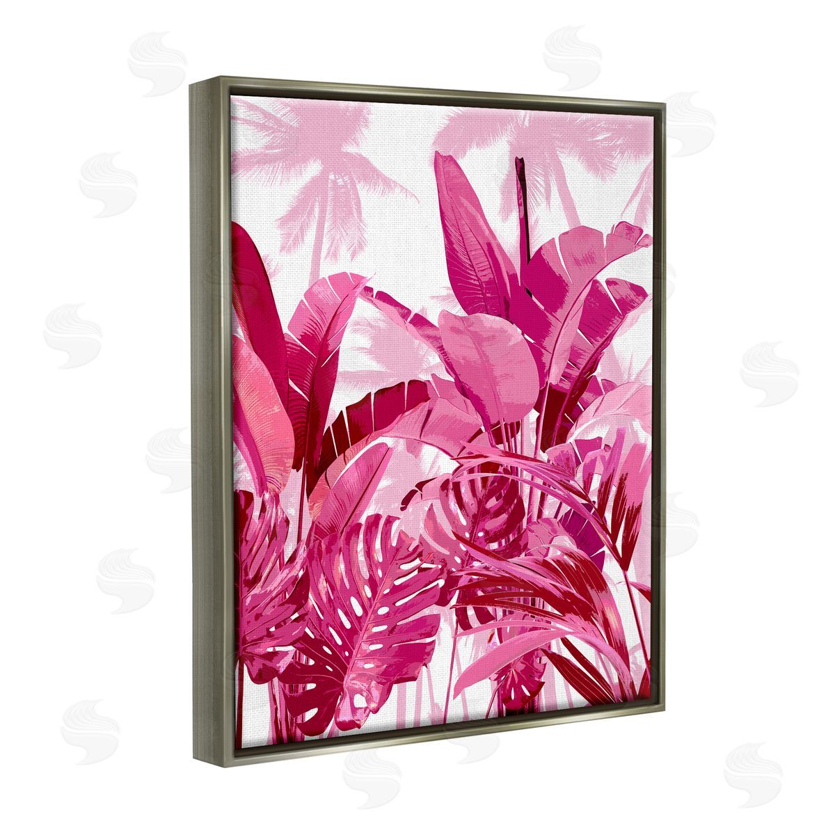 Kristen Drew Modern Pink Palms Gray Floater Frame Canvas Artside_