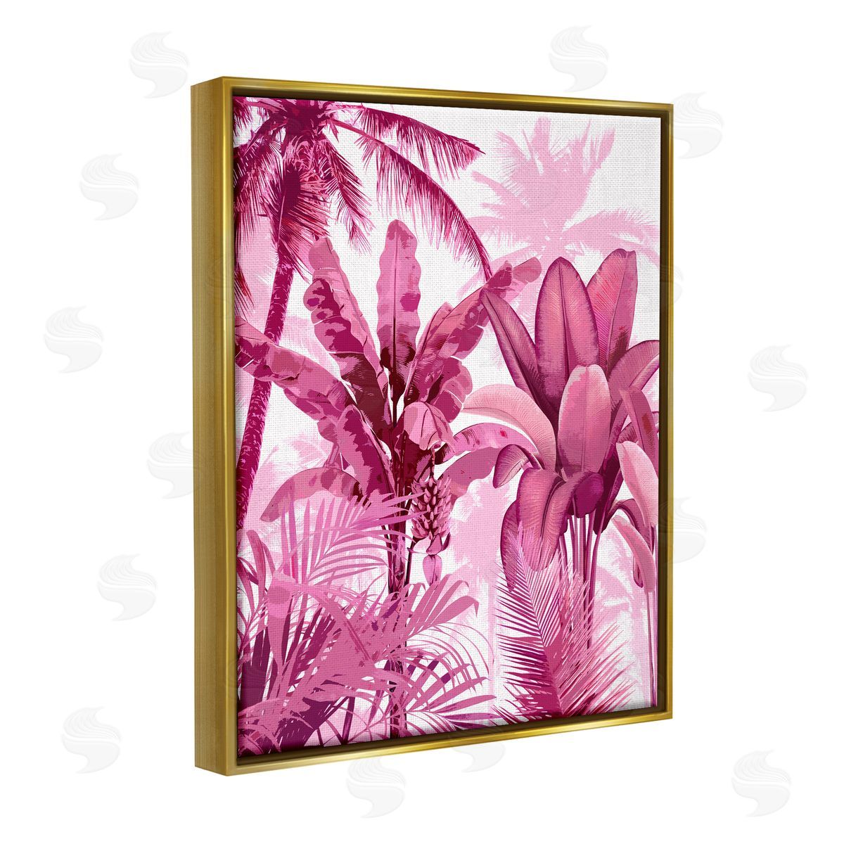 Kristen Drew Pink Tropical Palm Leaves Gold Floater Frame Canvas Artside_