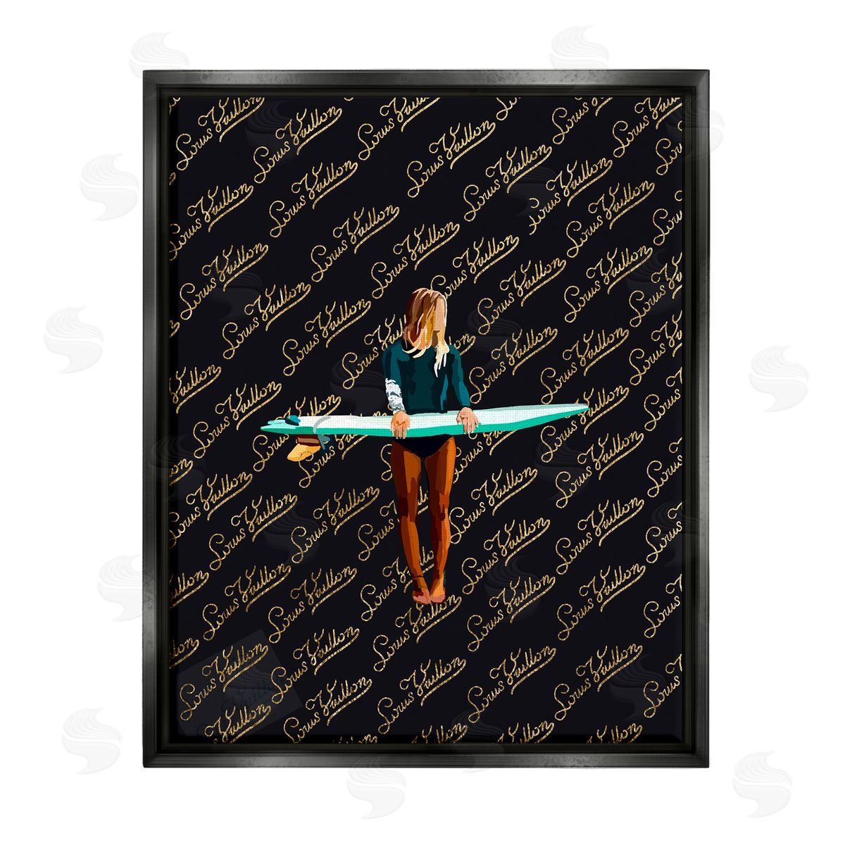 Amelia Noyes Glam Girl with Surfboard Black Floater Frame Canvas Artside_