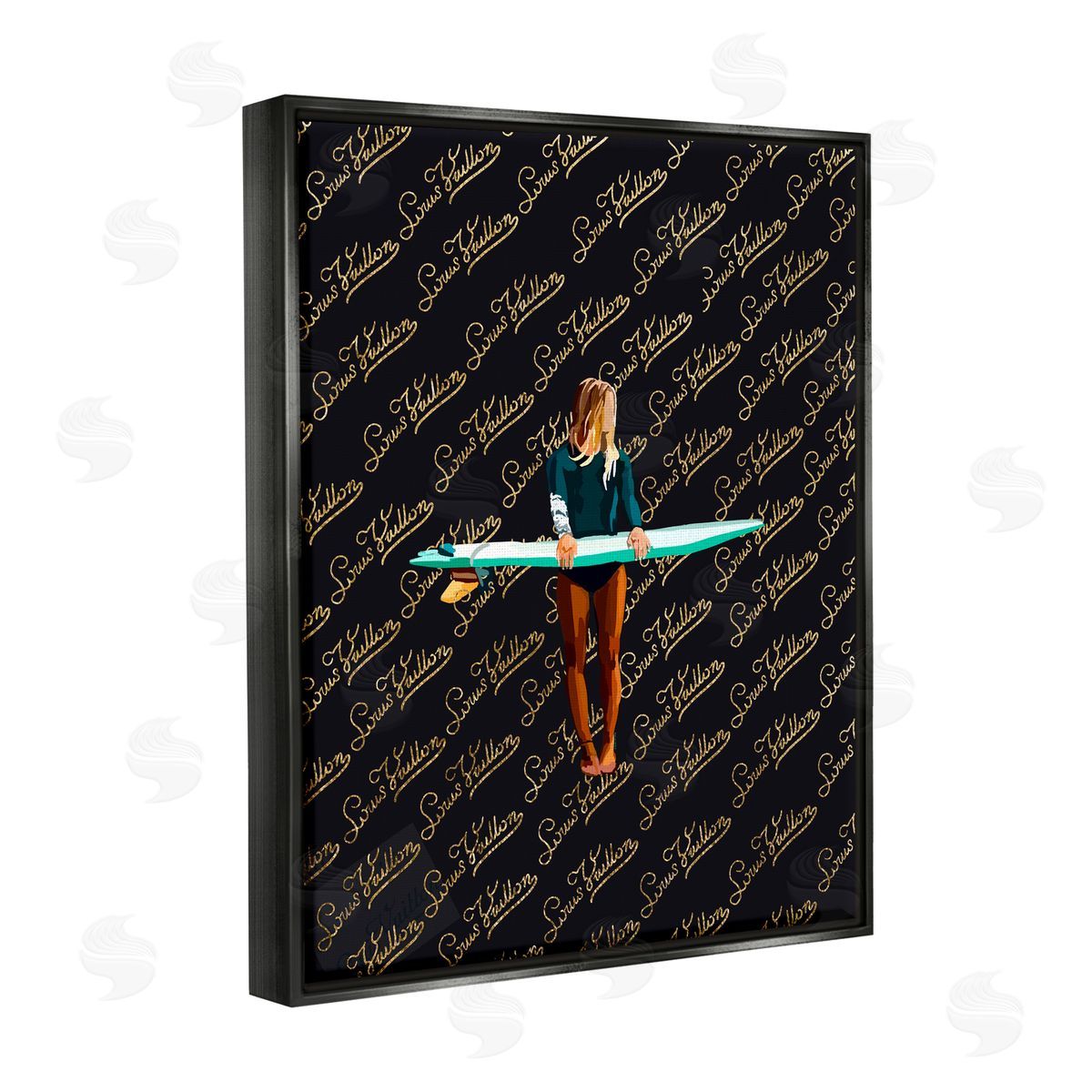 Amelia Noyes Glam Girl with Surfboard Black Floater Frame Canvas Artside_