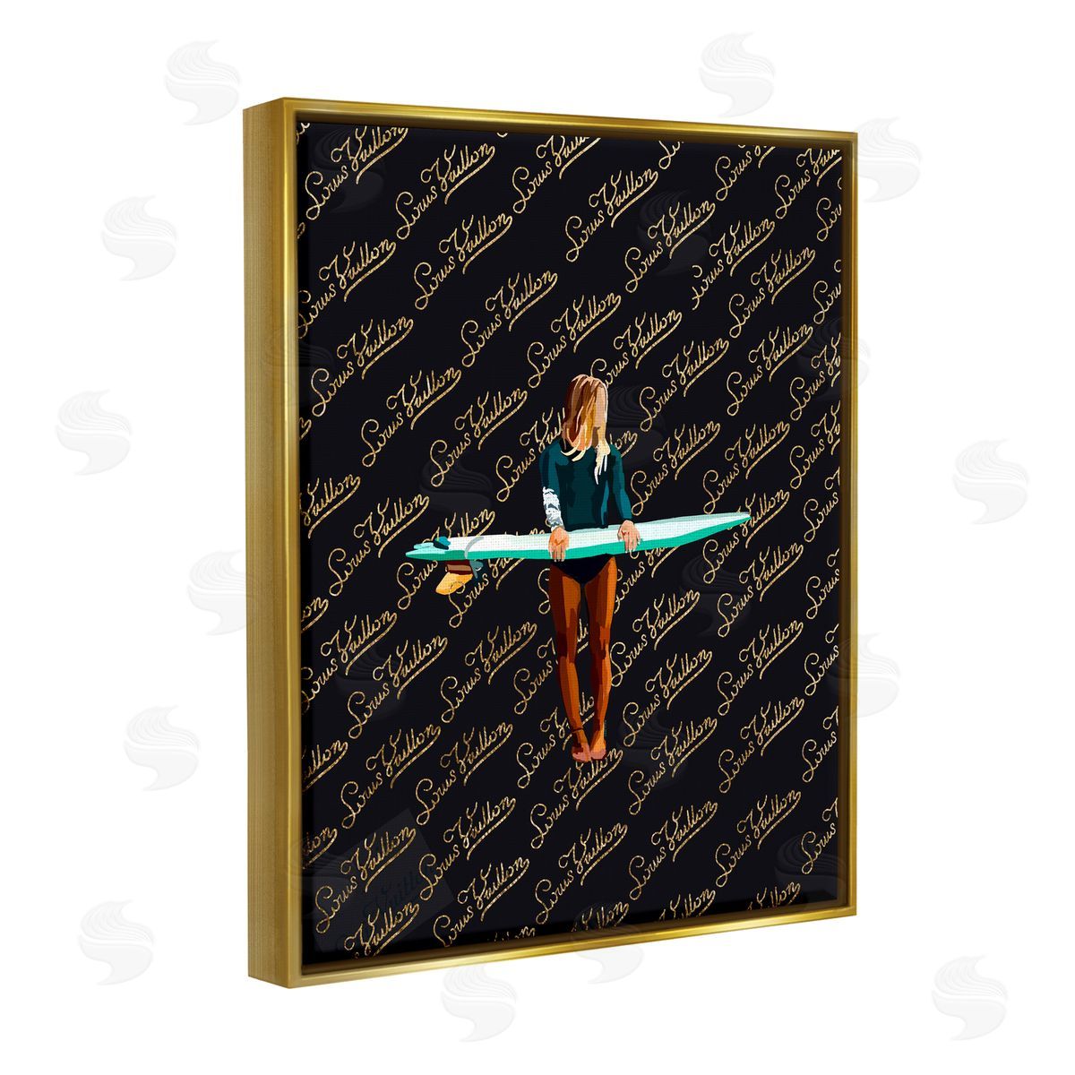 Amelia Noyes Glam Girl with Surfboard Gold Floater Frame Canvas Artside_