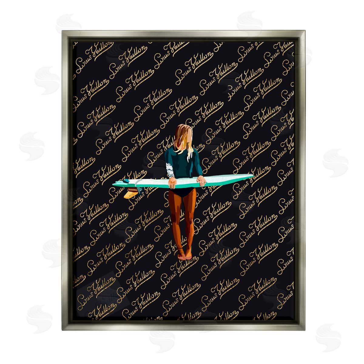 Amelia Noyes Glam Girl with Surfboard Gray Floater Frame Canvas Artside_