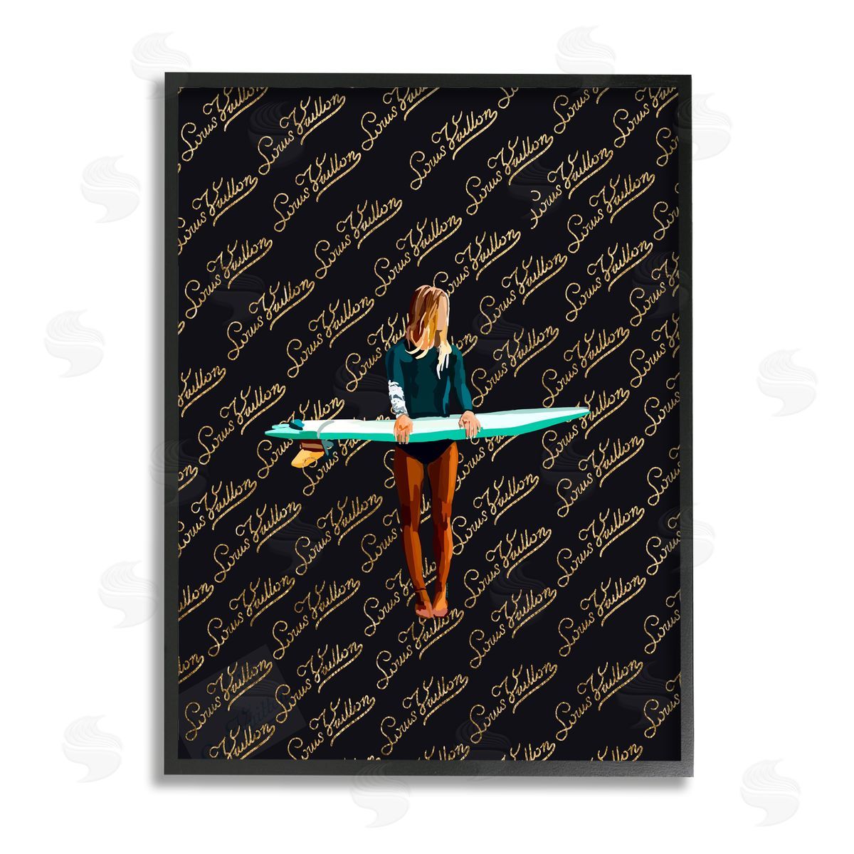 Amelia Noyes Glam Girl with Surfboard Black Framed Giclee Wall Artside_
