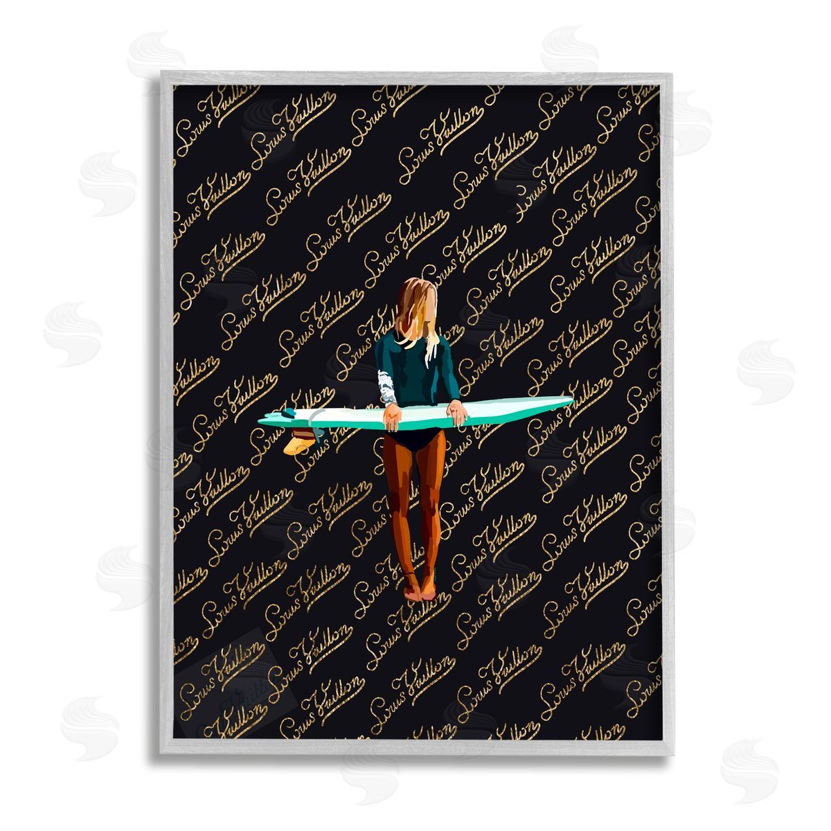 Amelia Noyes Glam Girl with Surfboard Gray Framed Giclee Wall Artside_