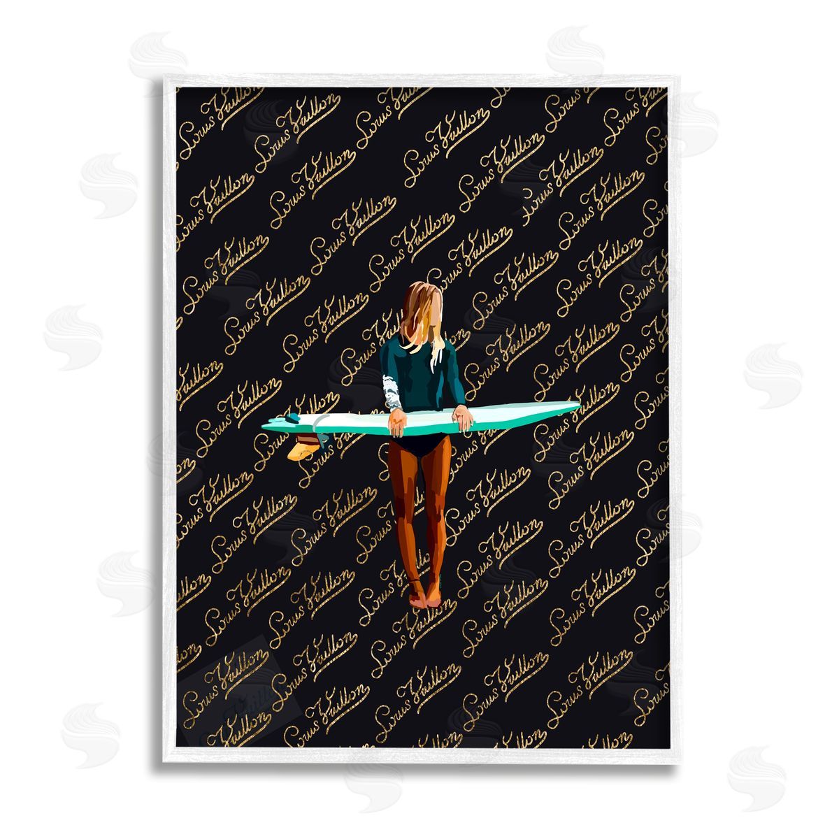 Amelia Noyes Glam Girl with Surfboard White Framed Giclee Wall Artside_