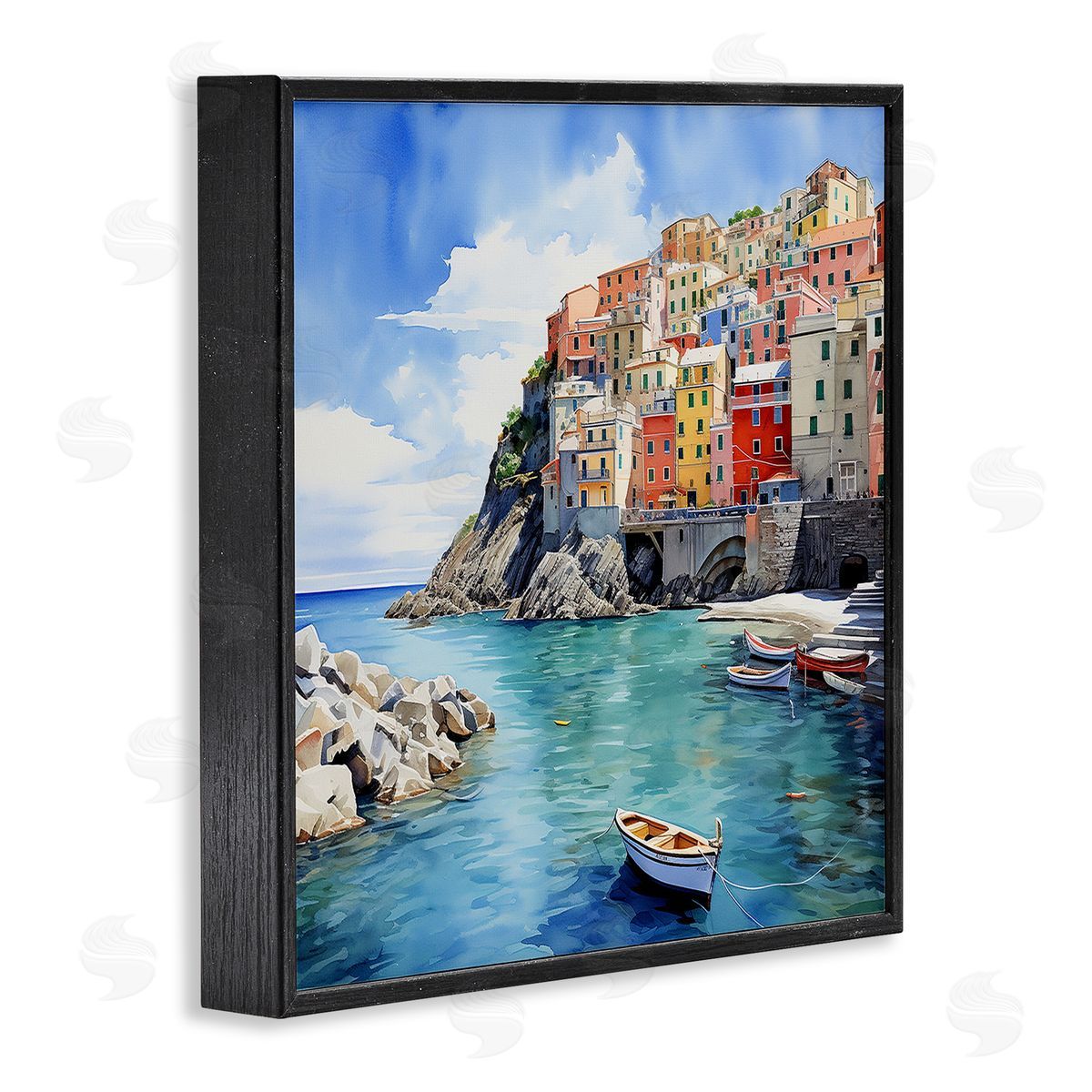 Cinque Terre Port Black Frame Print Wall Art, Home Decor by LSR Design Studio