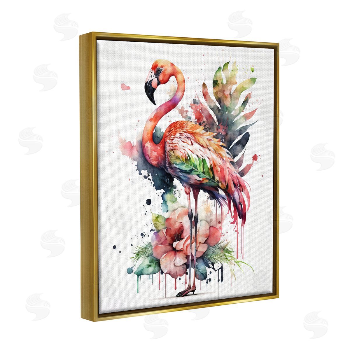 LSR Design Studio Modern Splash Flamingo Gold Floater Frame Canvas Artside_