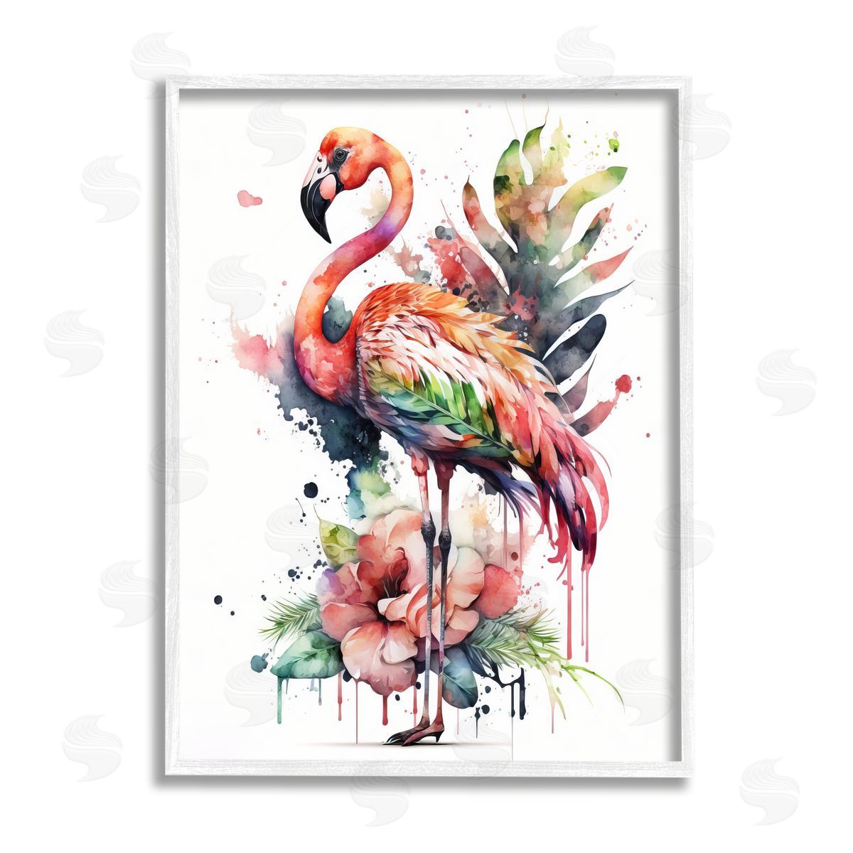 LSR Design Studio Modern Splash Flamingo White Framed Giclee Wall Artside_