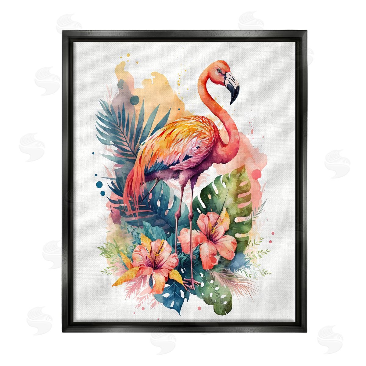 LSR Design Studio Modern Tropical Flamingo Black Floater Frame Canvas Artside_