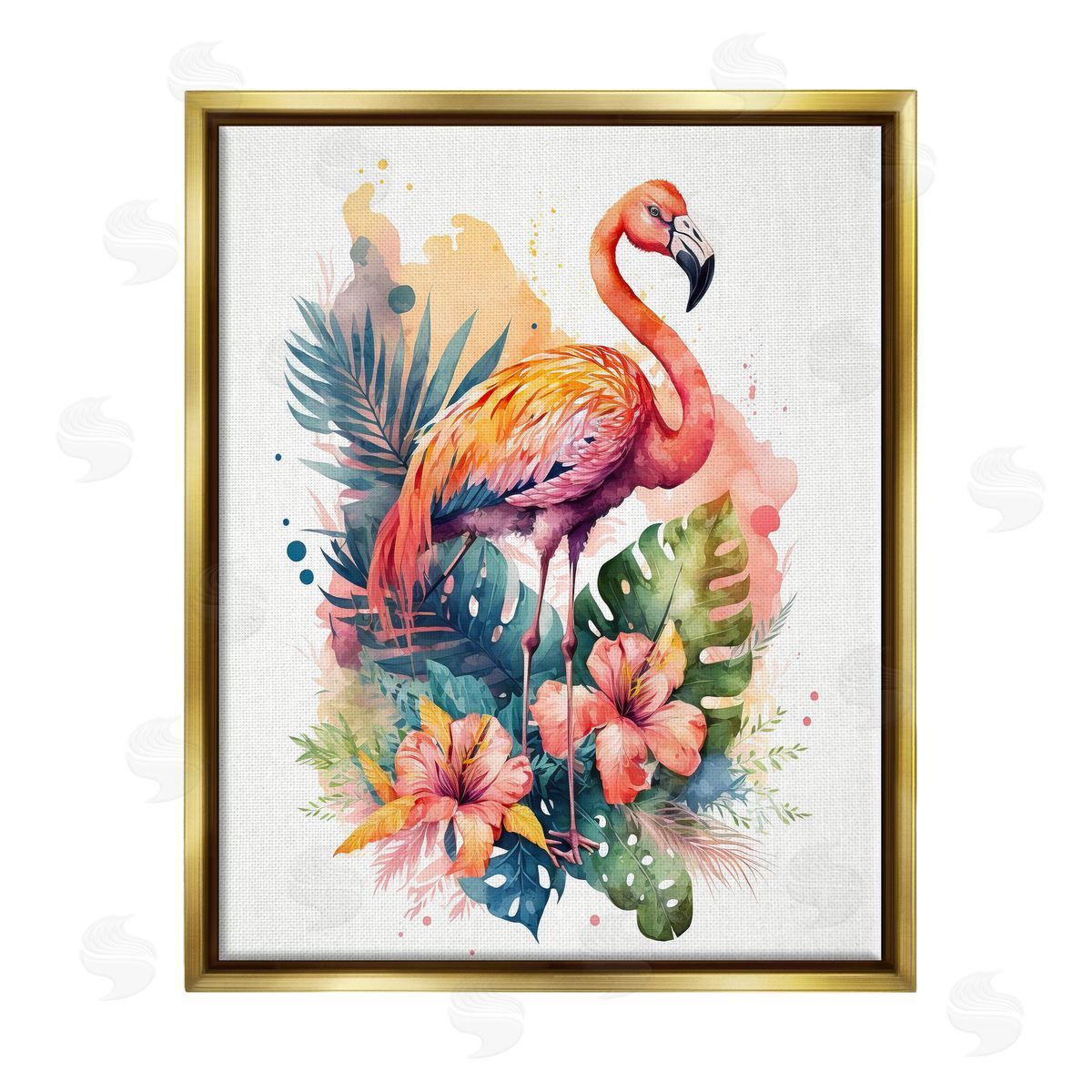 LSR Design Studio Modern Tropical Flamingo Gold Floater Frame Canvas Artside_
