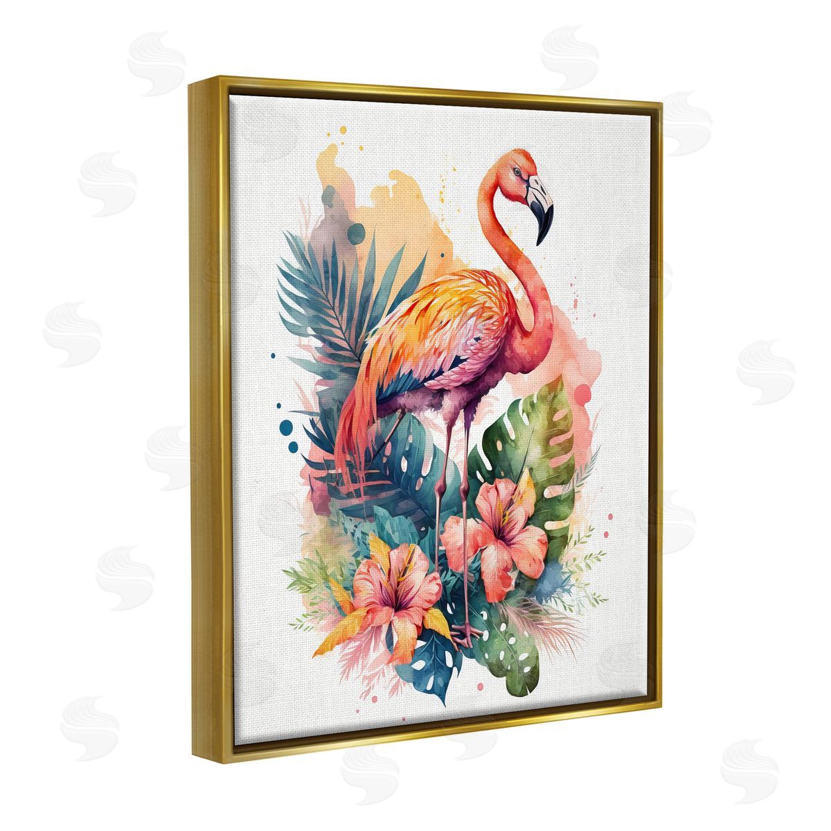 LSR Design Studio Modern Tropical Flamingo Gold Floater Frame Canvas Artside_