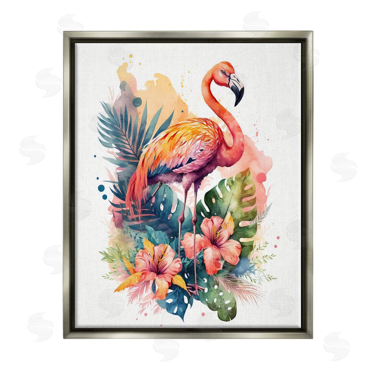 LSR Design Studio Modern Tropical Flamingo Gray Floater Frame Canvas Artside_