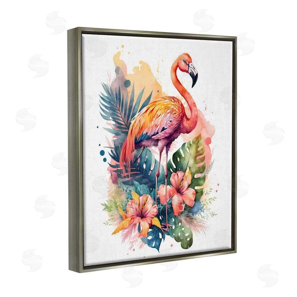 LSR Design Studio Modern Tropical Flamingo Gray Floater Frame Canvas Artside_