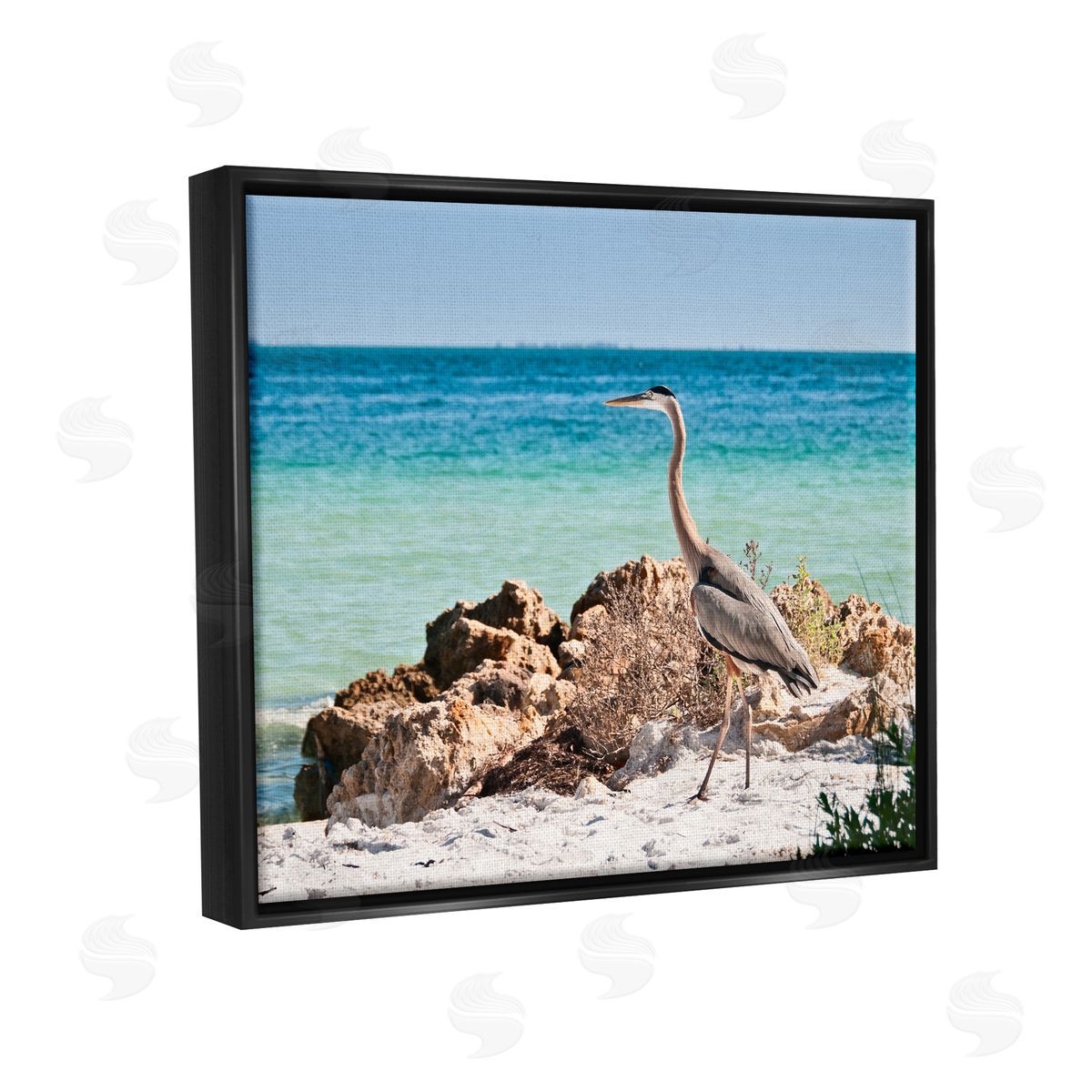 Mary Lou Johnson Heron Watching Ocean Black Floater Frame Canvas Artside_