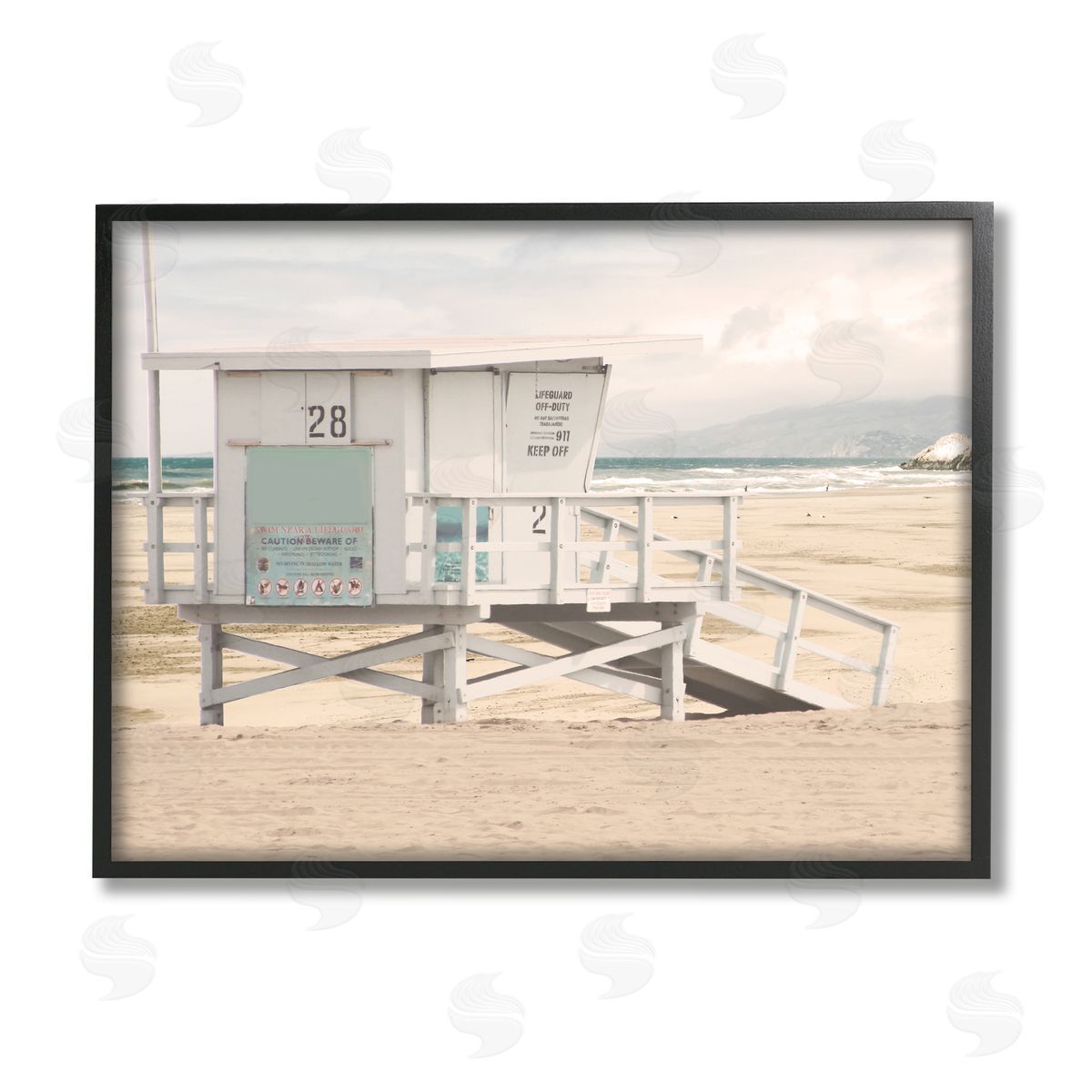 Marcus Prime Lifeguard Hut on Beach Black Framed Giclee Wall Artside_