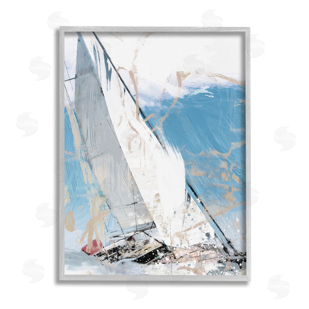 Savannah Miller Abstract Sailboat Waves Gray Framed Giclee Wall Artside_