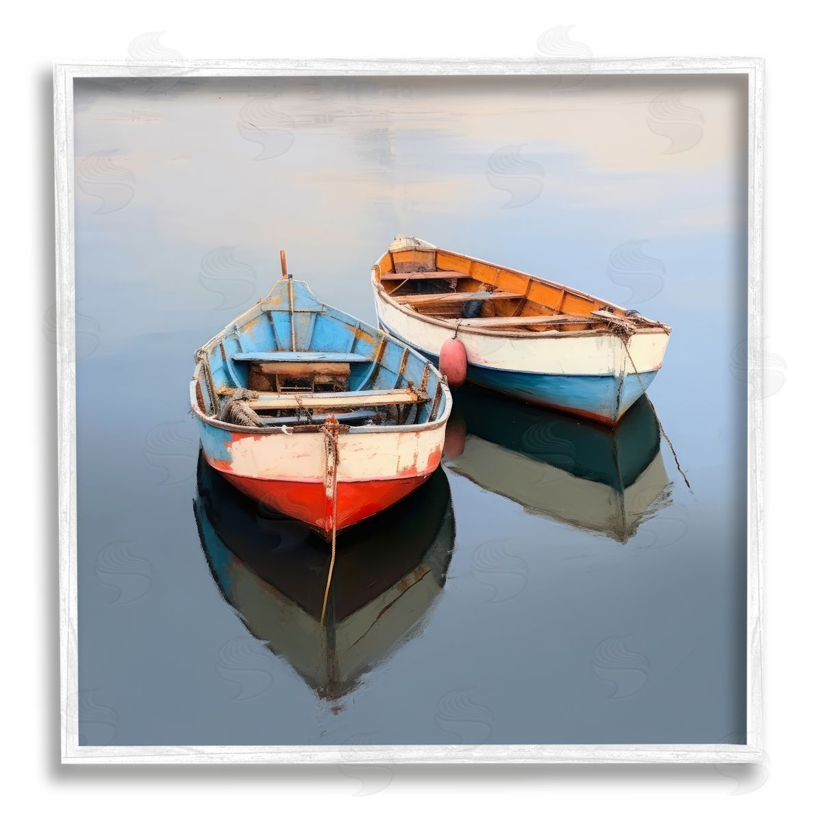 Irena Orlov Two Canoes in Lake White Framed Giclee Wall Artside_