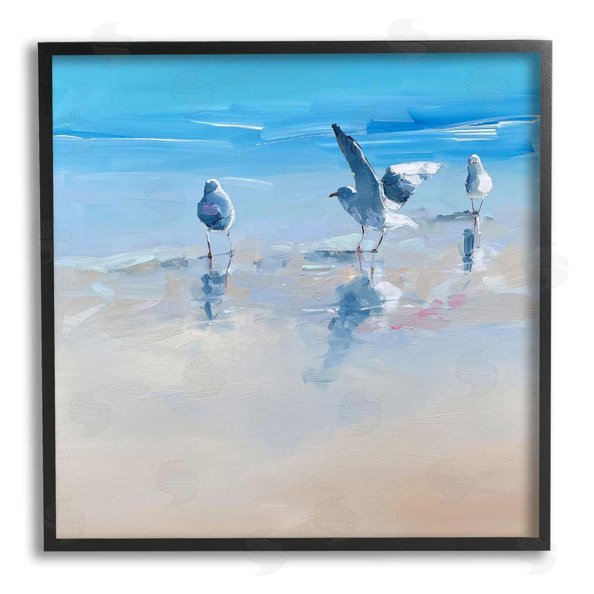 Craig Trewin Penny Seagulls on Beach Painting Black Framed Giclee Wall Artside_