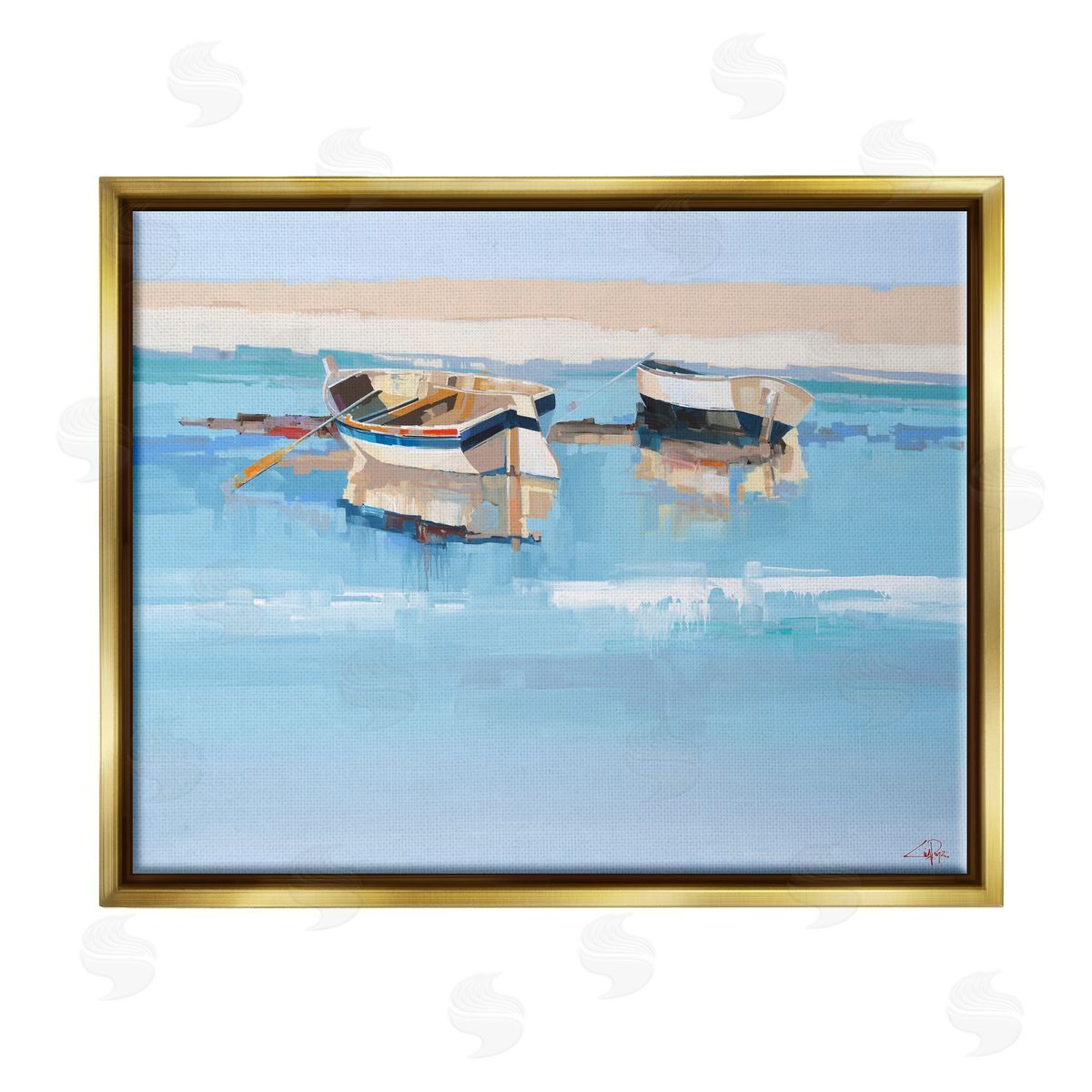 Craig Trewin Penny Boats on Shore Painting Gold Floater Frame Canvas Artside_