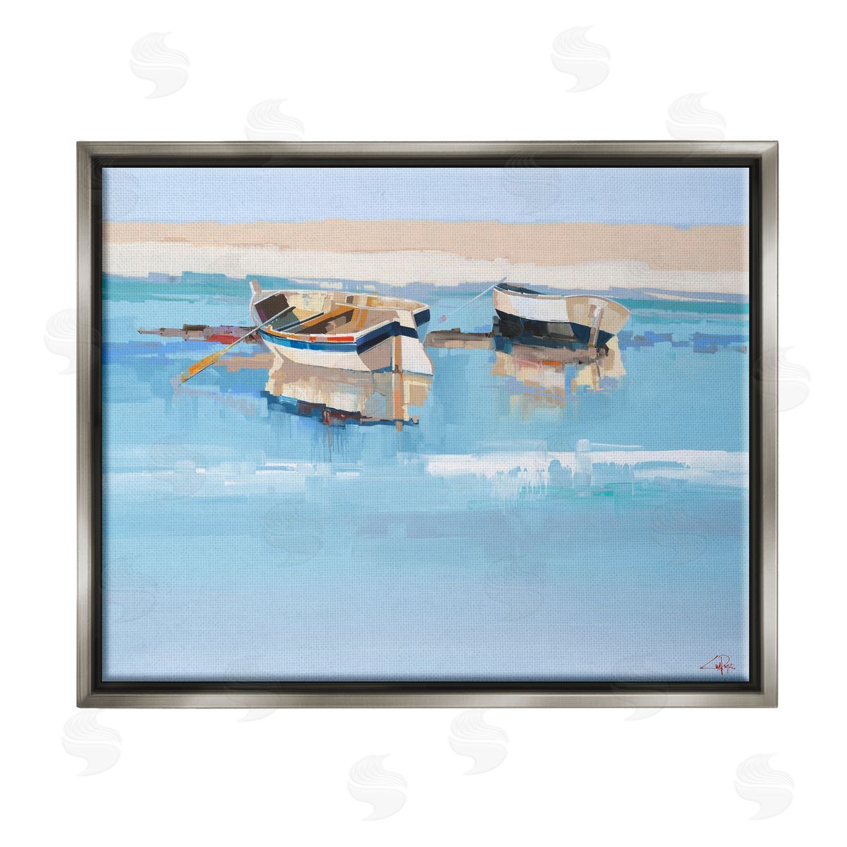 Craig Trewin Penny Boats on Shore Painting Gray Floater Frame Canvas Artside_