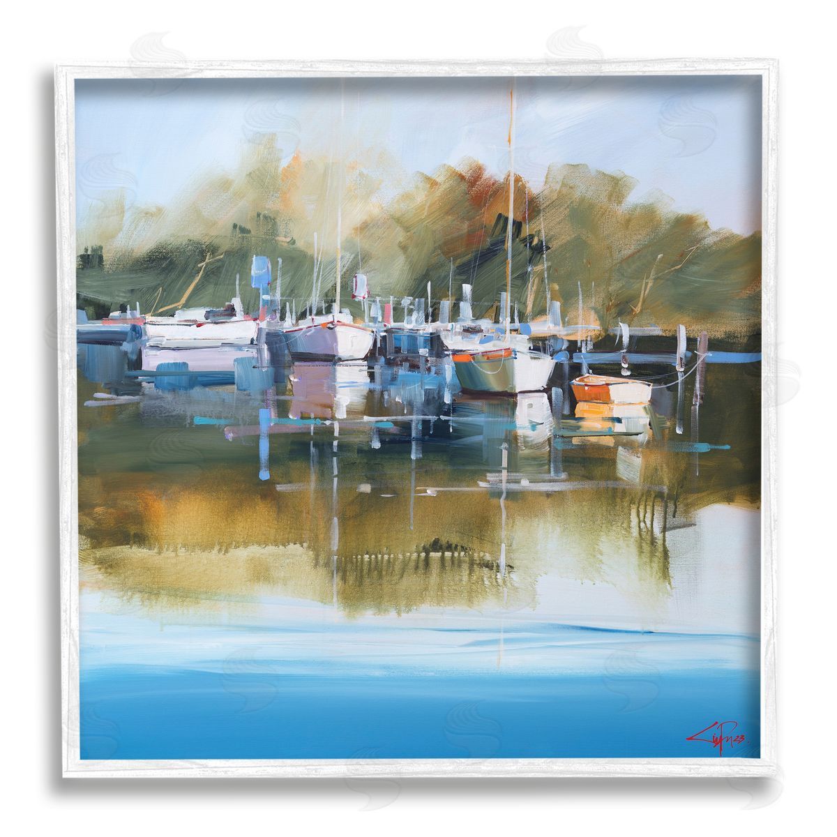 Craig Trewin Penny Boat Marina Painting White Framed Giclee Wall Artside_
