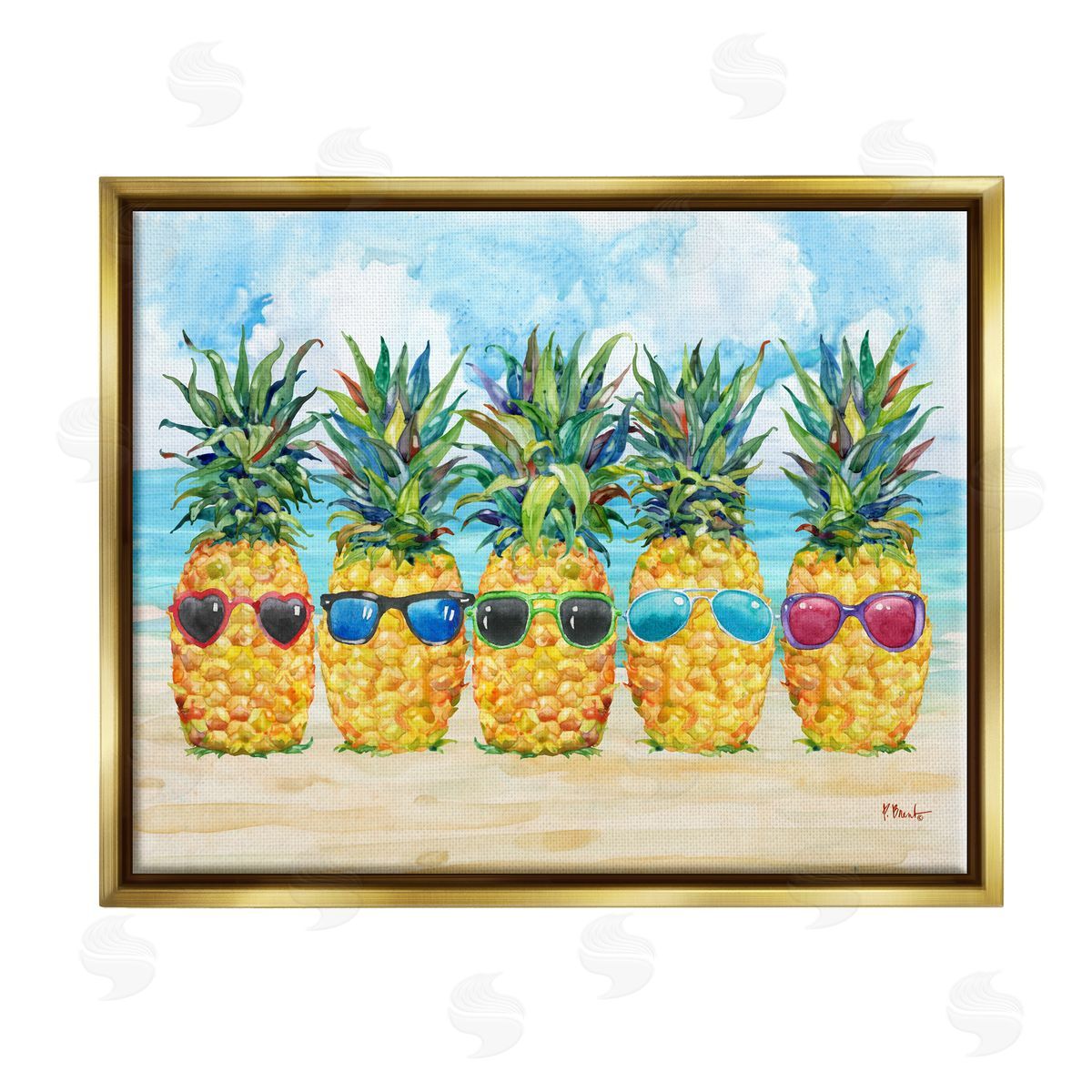 Paul Brent Pineapples & Sunglasses Gold Floater Frame Canvas Artside_