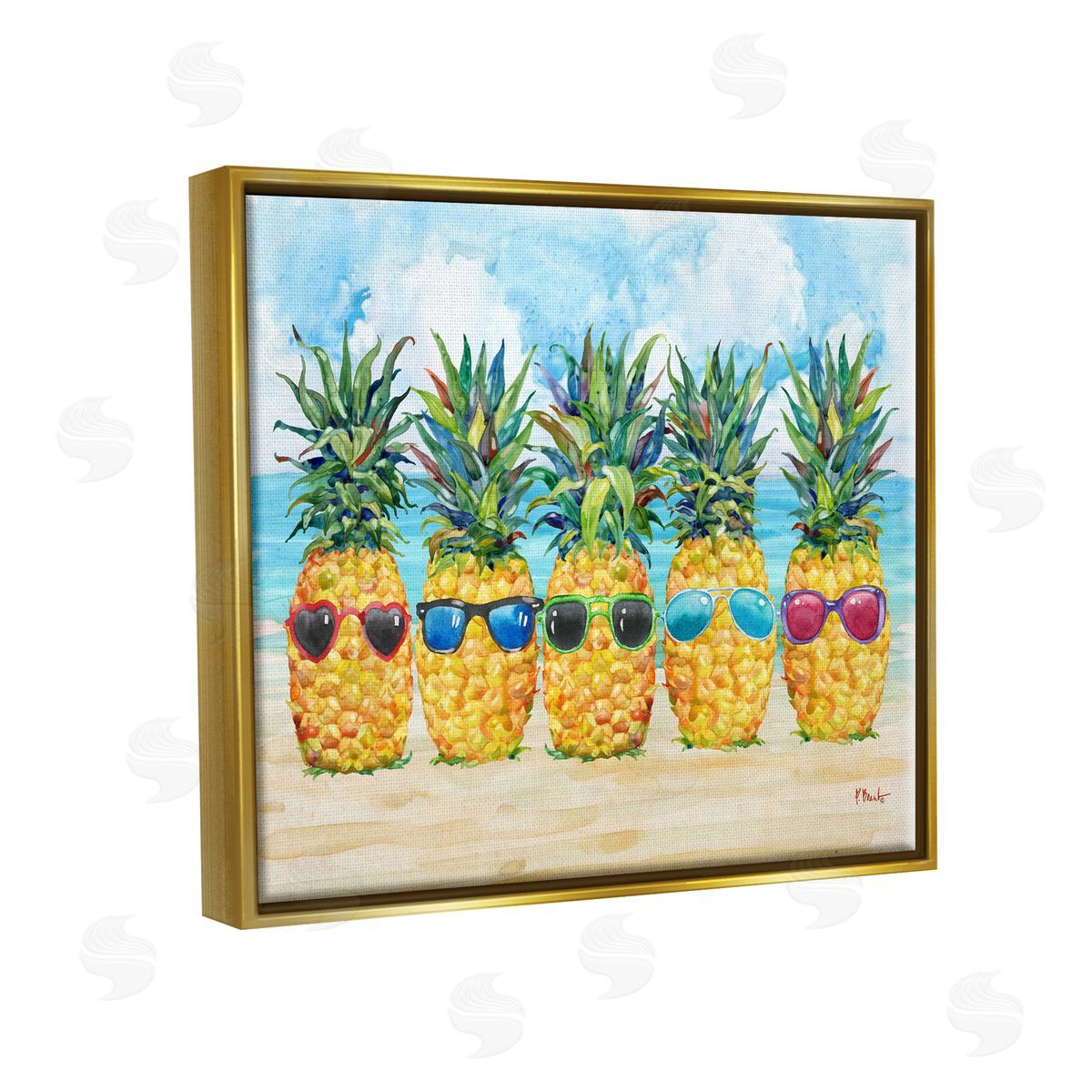 Paul Brent Pineapples & Sunglasses Gold Floater Frame Canvas Artside_