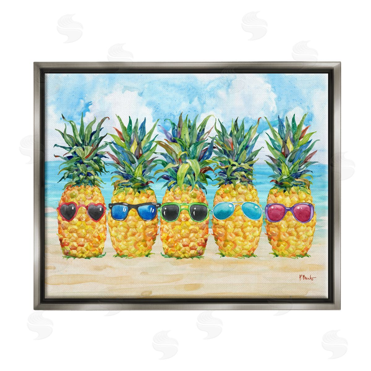 Paul Brent Pineapples & Sunglasses Gray Floater Frame Canvas Artside_