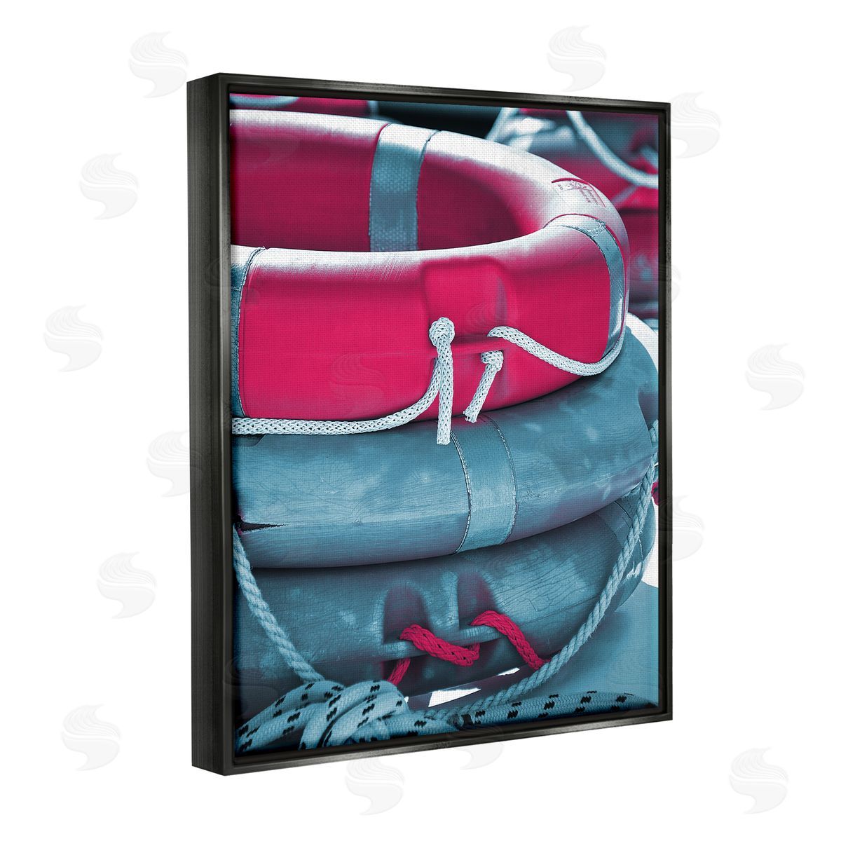 Stupell Studio Nautical Life Buoys Black Floater Frame Canvas Artside_