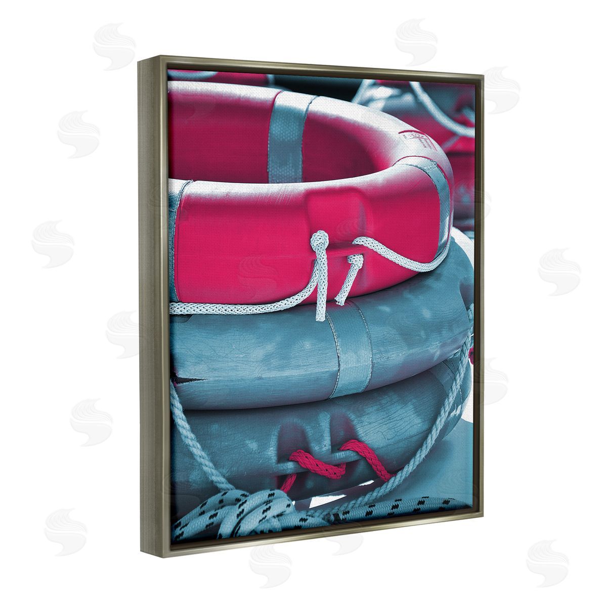 Stupell Studio Nautical Life Buoys Gray Floater Frame Canvas Artside_