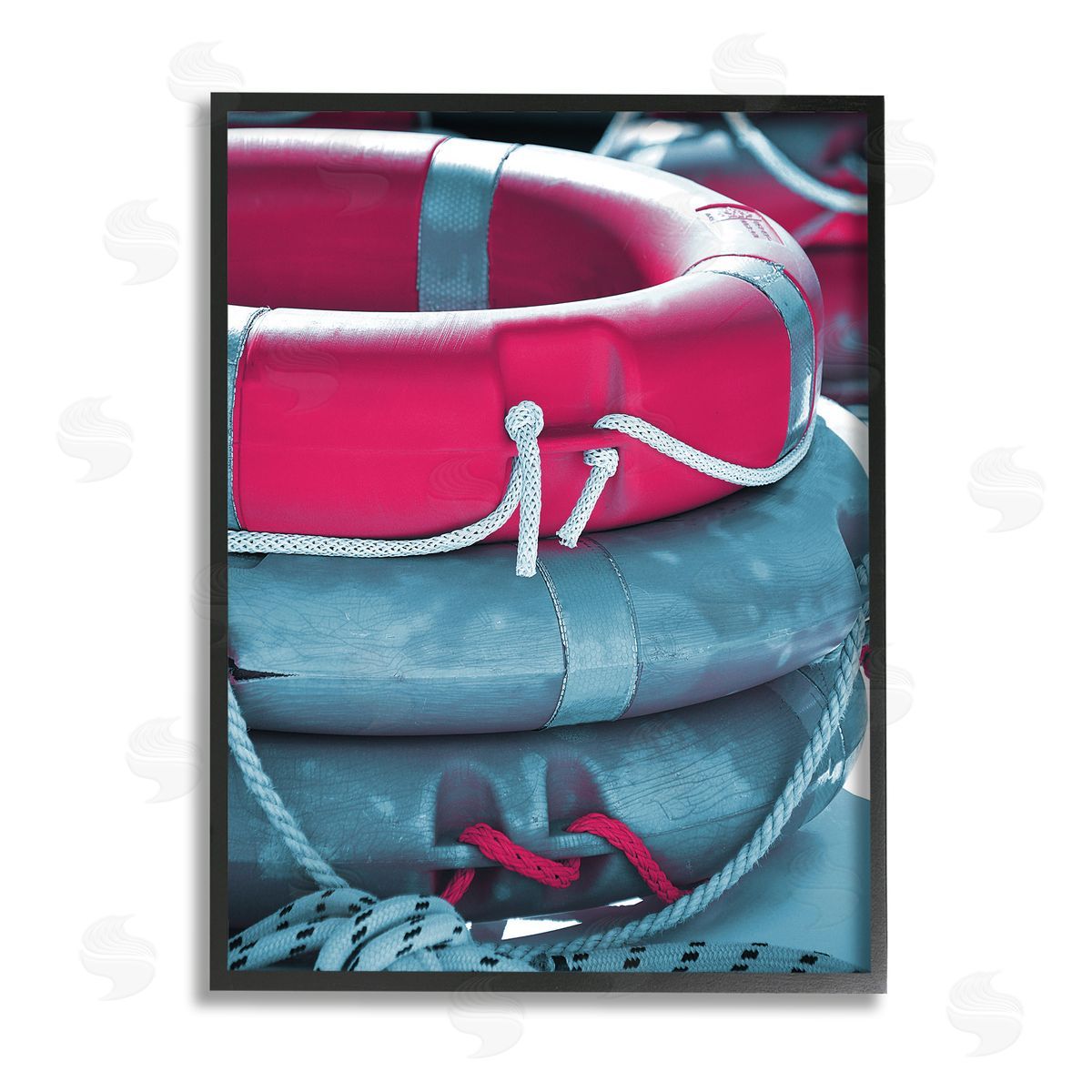 Stupell Studio Nautical Life Buoys Black Framed Giclee Wall Artside_