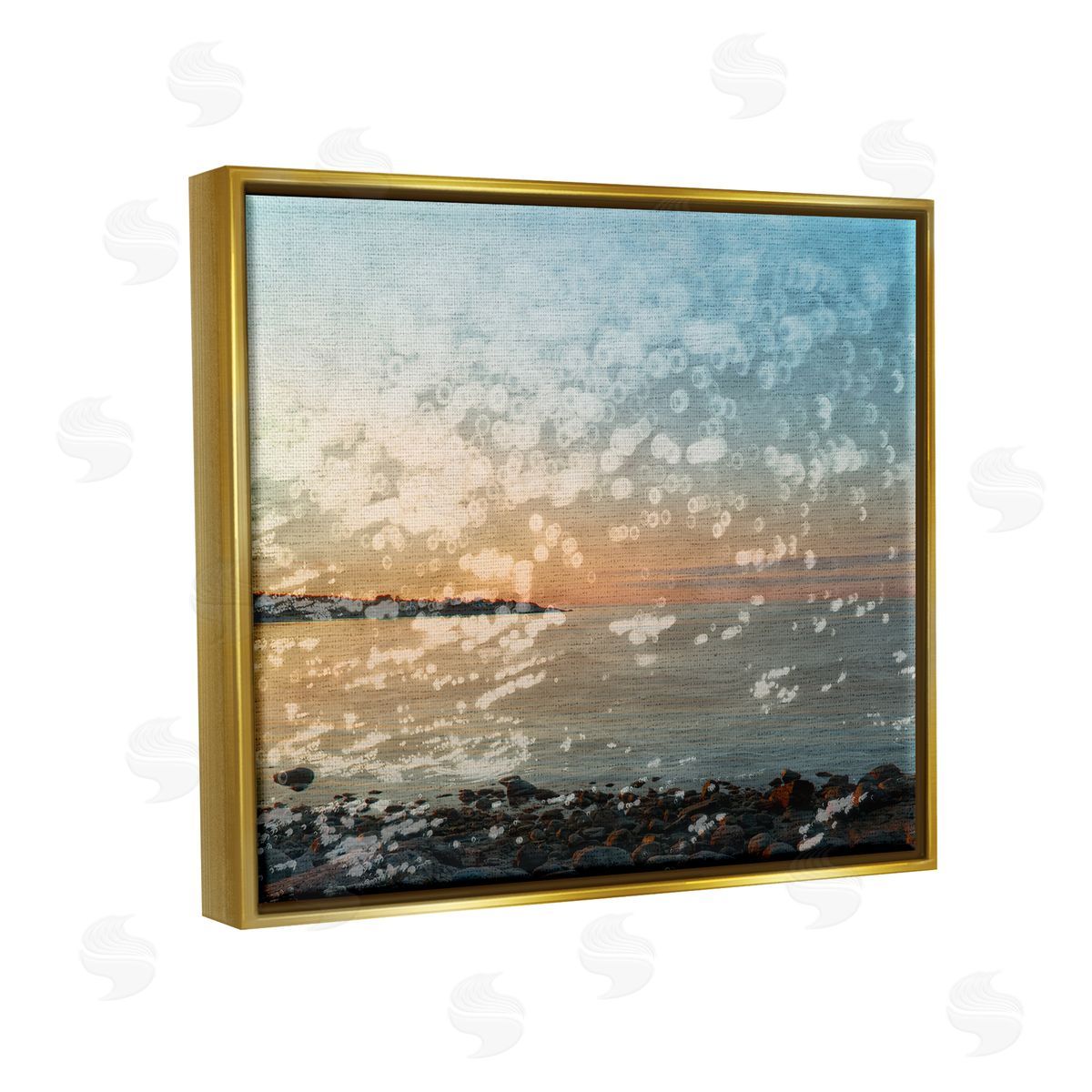 Stupell Studio Abstract Beach Splash Gold Floater Frame Canvas Artside_