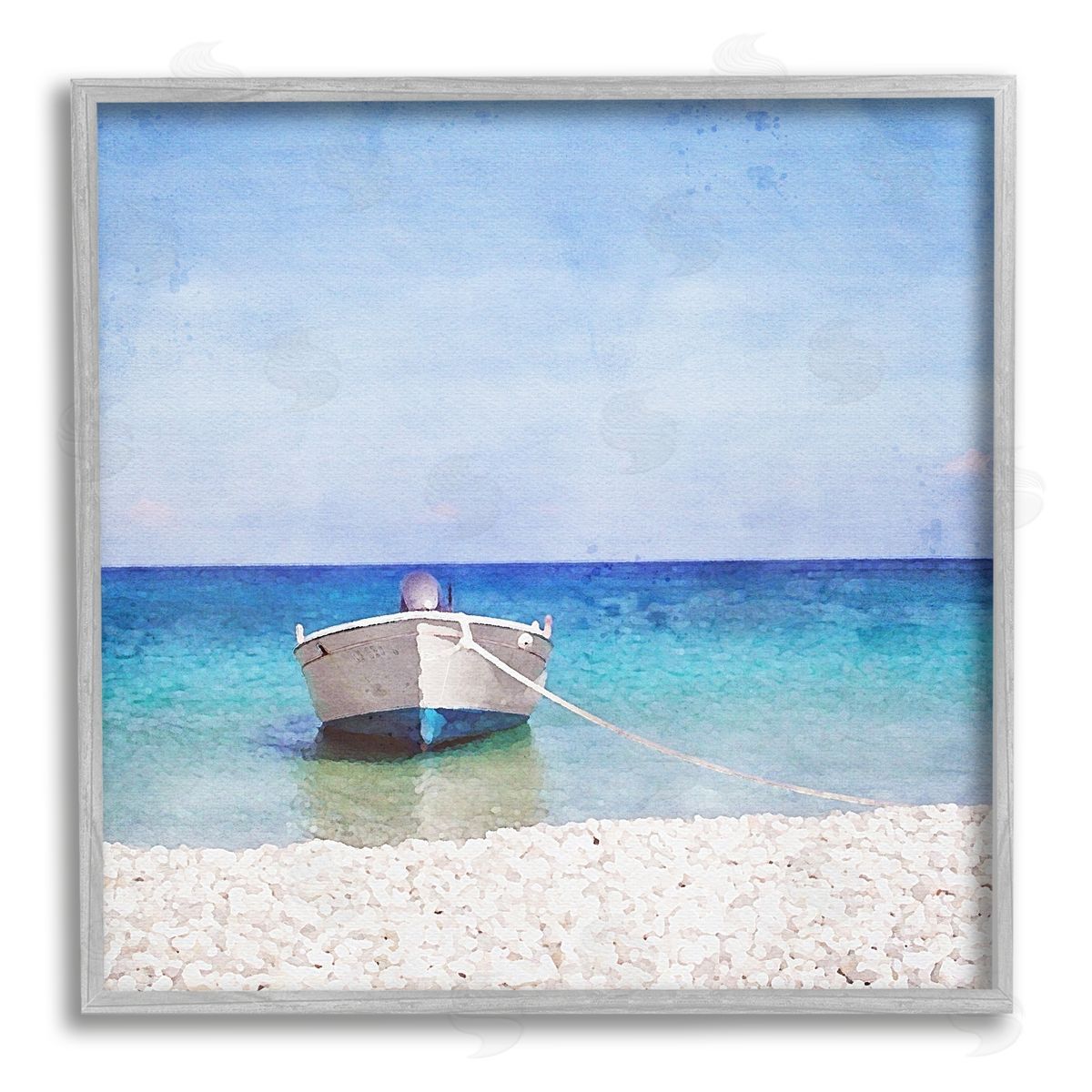 Riley B Docked Dinghy Boat Gray Framed Giclee Wall Artside_